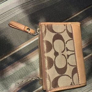 Coach Tan and Brown Signature Wallet mini skinny ID case